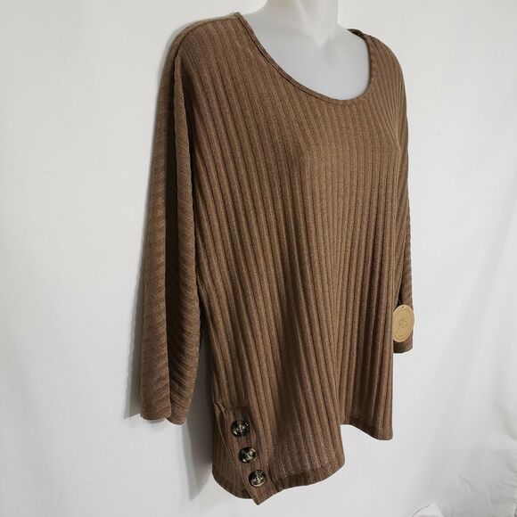 Parallel Skies Womens Sweater Size Large Ribbed Brown 3/4 Sleeve Dolman Buttons - Picture 6 of 8